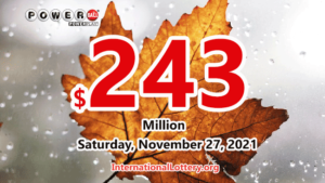 2021年11月24日的 Powerball 结果；奖金飙升至2亿4300万美元。